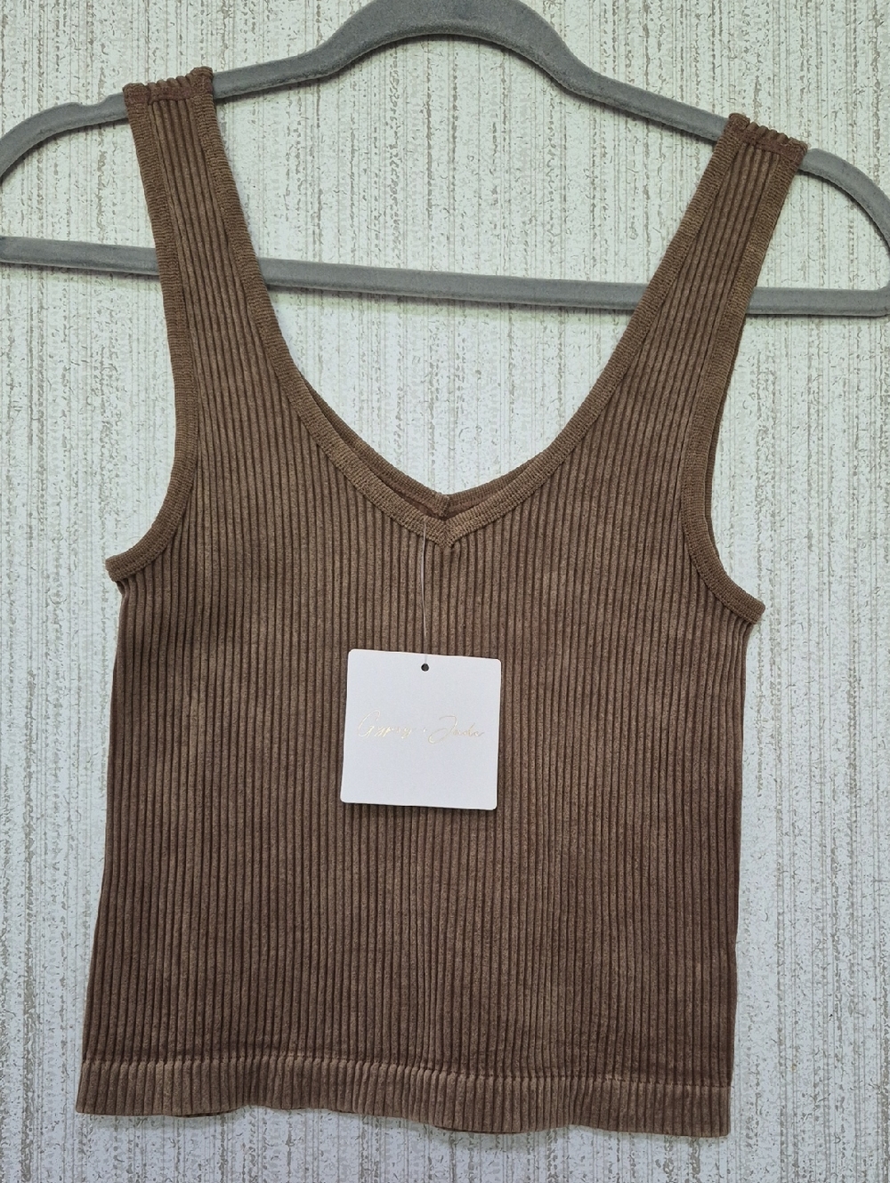 NWT Gypsy + Jade Size Small/Medium Brown Ribbed Cropped Tank Top Soft Stretchy